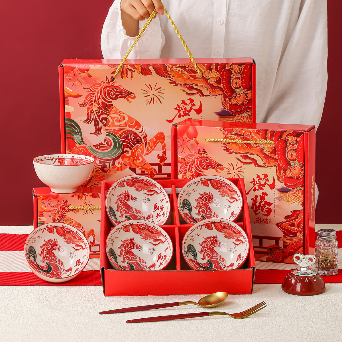 Набор подарков на год Лошади: керамическая чаша в подарочной коробке, практичный набор для клиентов, чаша и ложка оптом