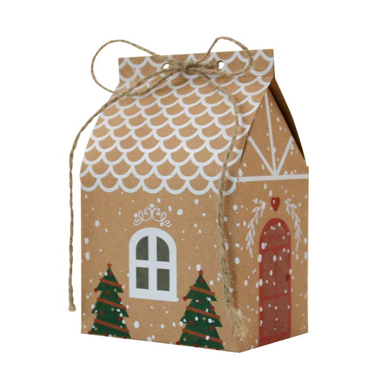 Cross-Border Amazon Christmas New Small House Candy Box Kraft Paper Cookie Box Pastry Box Gift Packaging Box