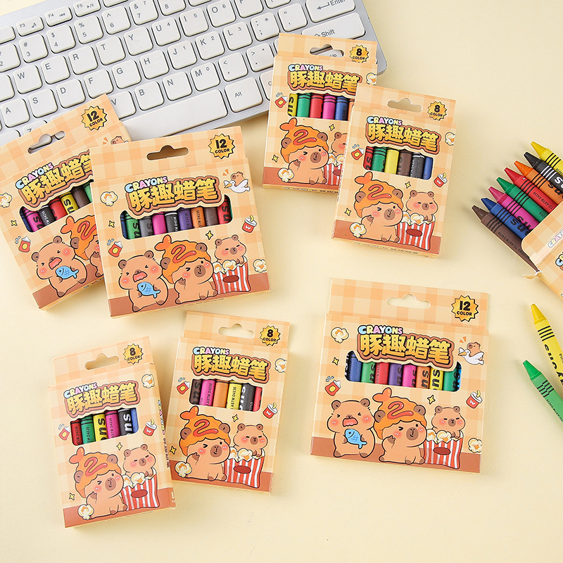 Children's Cute Cartoon Stationery 12-Color Mini Capybara Crayons Kindergarten Students Graffiti Primary School Students Gifts