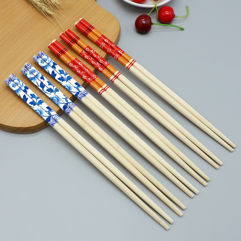 Factory Disposable Safflower Blue and White Porcelain Chopsticks Wedding Chopsticks Wedding Chopsticks OPP Individual Package Printed Bamboo Chopsticks