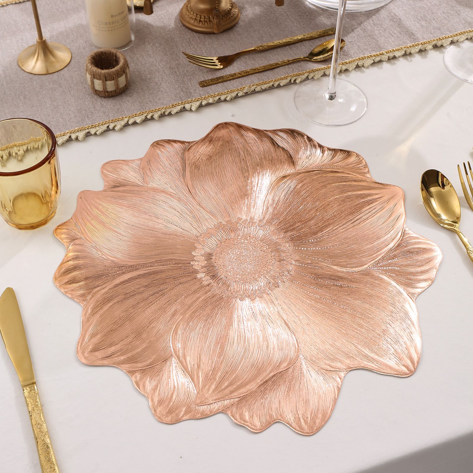 Flower Nordic Style Creative Anti-Slip Mat Decorative Mat PVC Anti-Scalding Heat Insulation Mat Advanced Lotus Placemat Waterproof and Oil-Proof