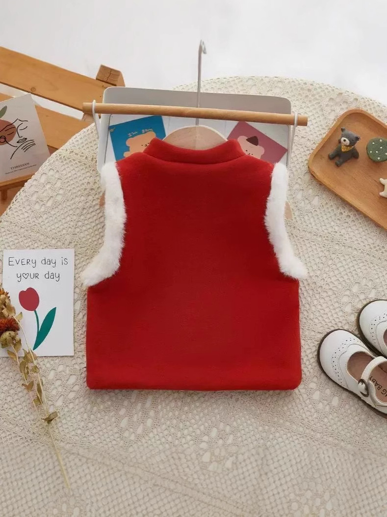 Children's Vest Winter Fleece-Lined Baby Vest Chinese Style Lion Dance Vest for Boys and Girls Kidsren's Winter New Year Clothing