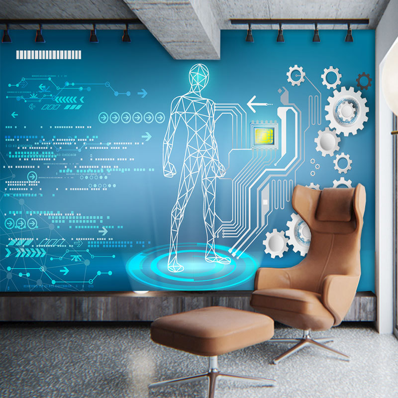 Three-Dimensional Technology Robot Wallpaper Electronic Circuit Board Bar Internet Cafe Mural E-Sports Hall Artificial Intelligence Wallpaper