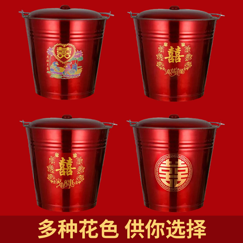 Wholesale Wedding Supplies, Grand Bucket, Bride's Dowry, Wedding Dowry, Stainless Steel Wedding Bucket, Red Thickened Bucket