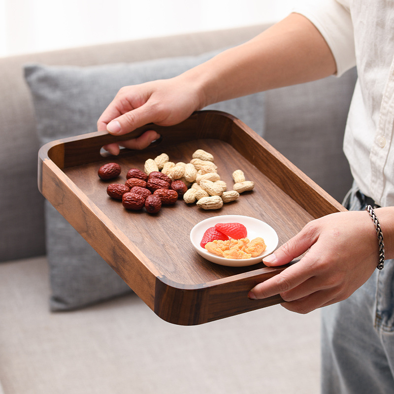 Black Walnut Solid Wood Rectangular Tray Japanese Household Fruit Wooden Plate Tea Tray Fruit Tray Factory Wholesale
