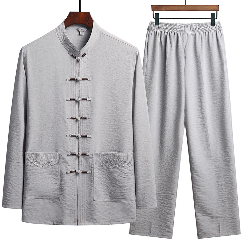 Middle-Aged and Elderly Long-Sleeved Casual Suits Spring and Autum Retro Men's Chinese Style Cotton and Linen Han Dynasty Dad Grandpa Tang Suit