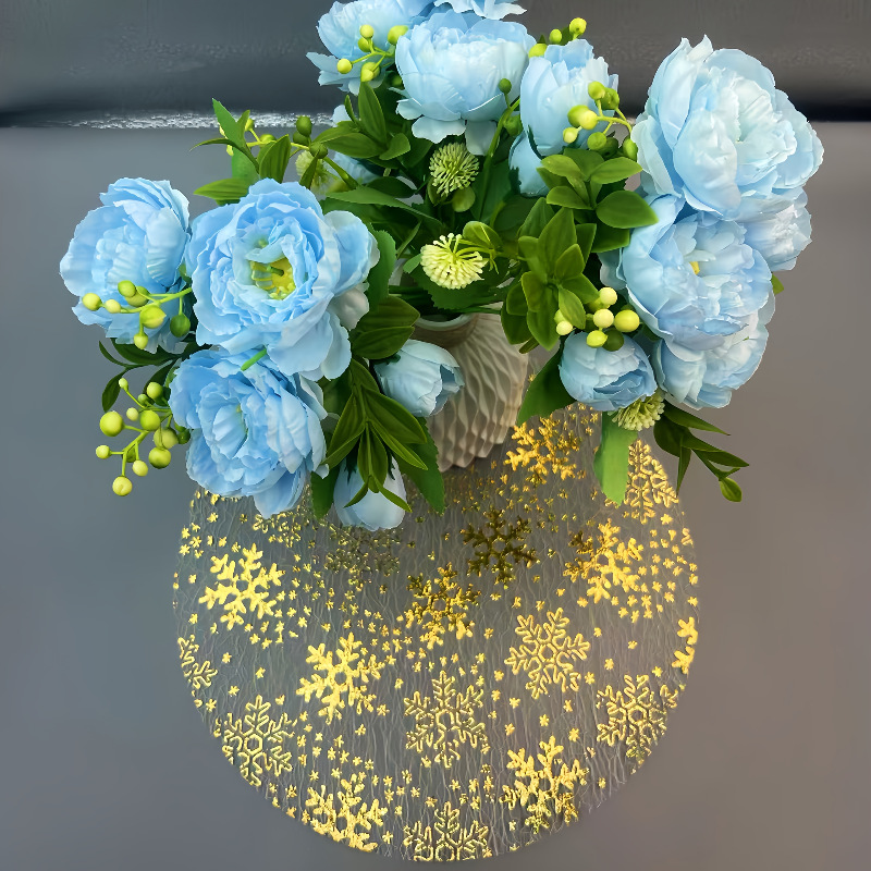 Cross-Border Popular Golden Snowflake Hot Stamping, Mesh Gold Foil Placemat, Disposable Round Design, Suitable for Birthdays