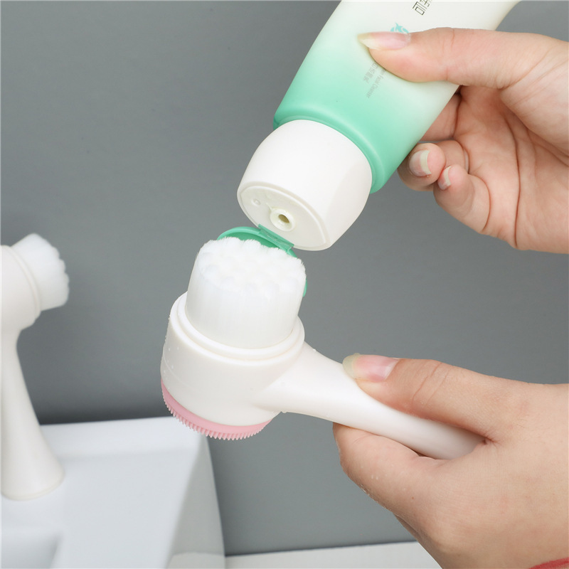 Double-sided Facial Brush Soft Hair Silicone Facial Cleanser Manual Cleansing Brush Shake Tone Facial Cleansing Artifact Deep Pore Cleanser