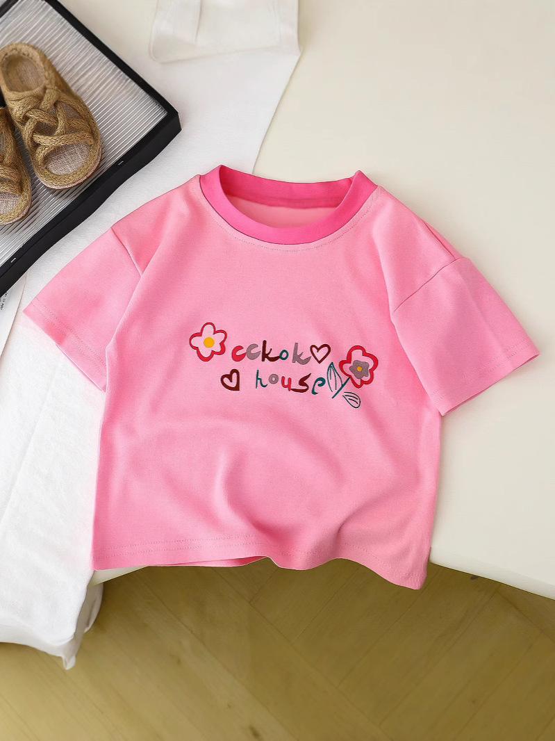 Girl's Cartoon Printed T-shirt 2025 Summer New Children's Cute Short-sleeved T-shirt Baby's Base Shirt