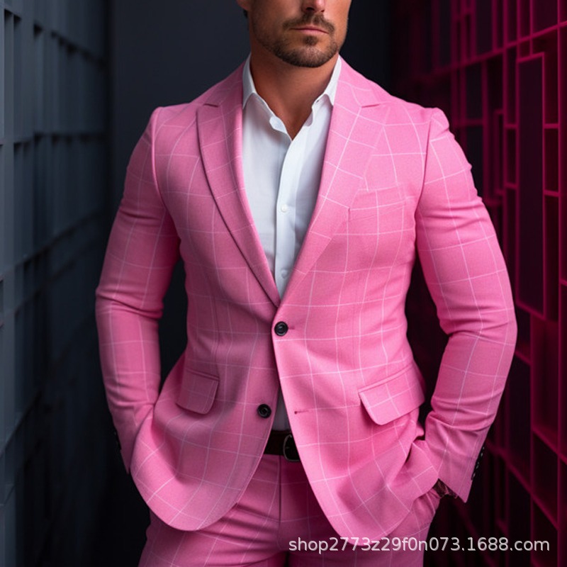 2025 Cross-Border Export Men's Casual Suit All Year Round Spring & Fall Fashion Printed Double Row Suit Jacket Men's Customization