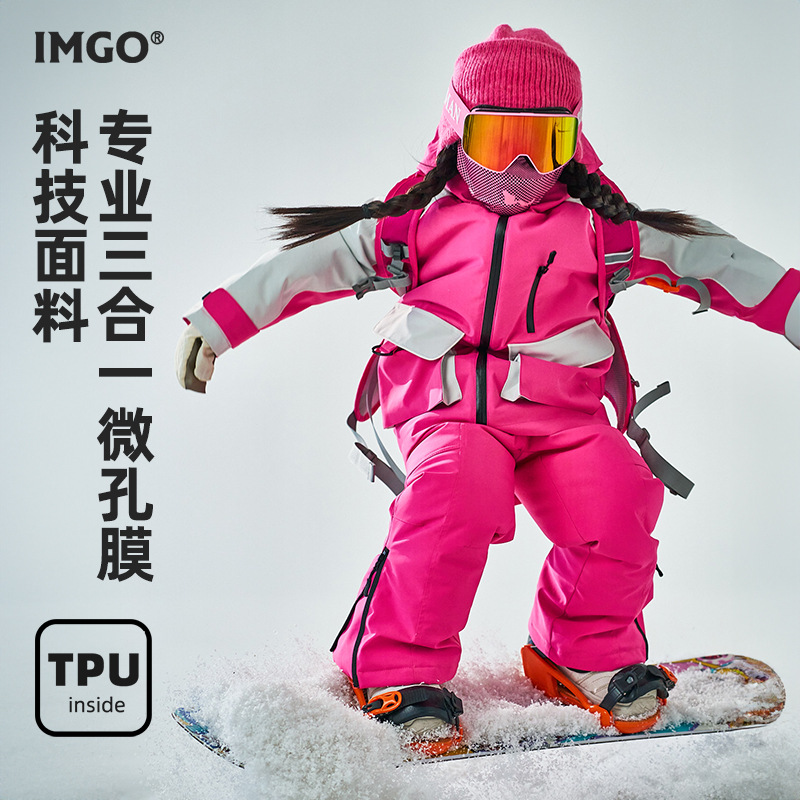 Professional Kidsren's Outdoor Cute Windproof Fleece-Lined Thickeneded Rose Red Rabbit Ear Ski Clothing Girls Ski Clothing New Style