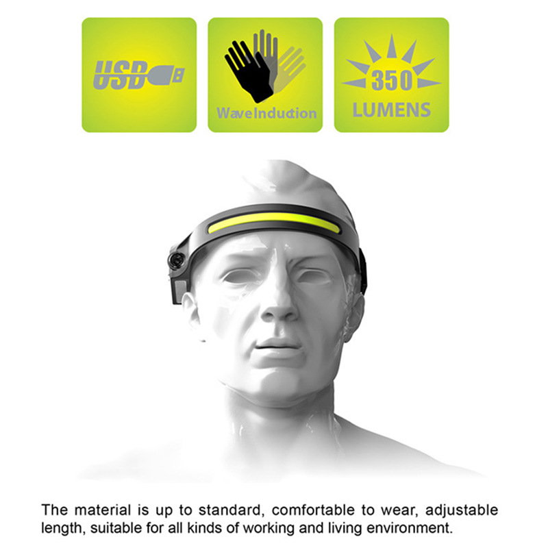 Intelligent induction usb rechargeable headlight led silicone portable strong light night running small headlight outdoor silicone headlight