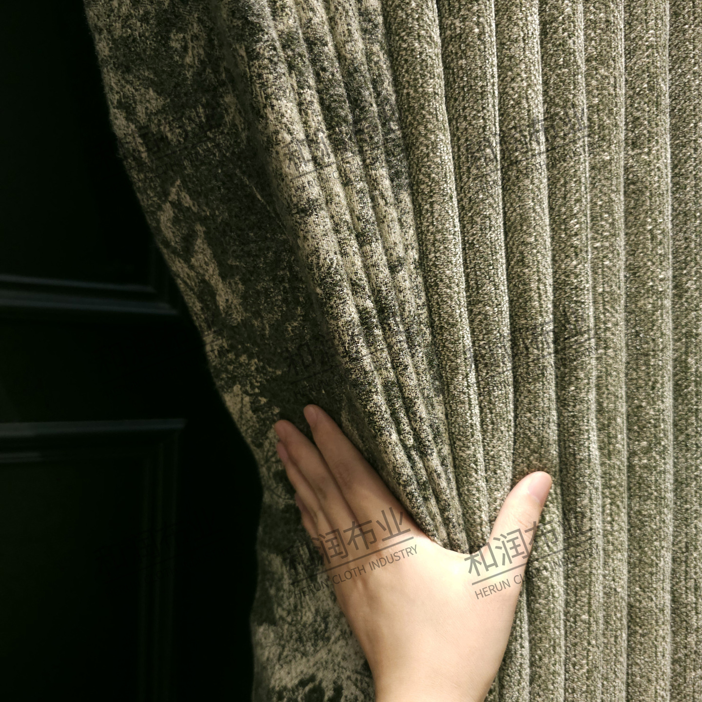 Modern Retro Luxury New Chinese Chenille Jacquard Green Living Room High-End Villa Curtains Bedroom American High-End