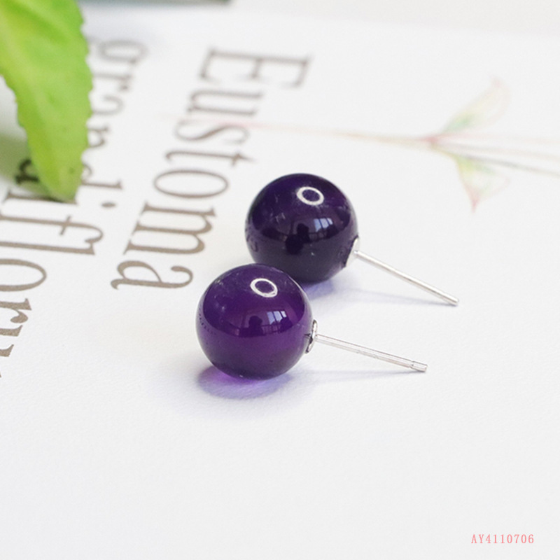 Aiyu S925 Silver Set with Natural Amethyst Round Beads Earrings Earrings Jewelry Live Wholesale AY4110706