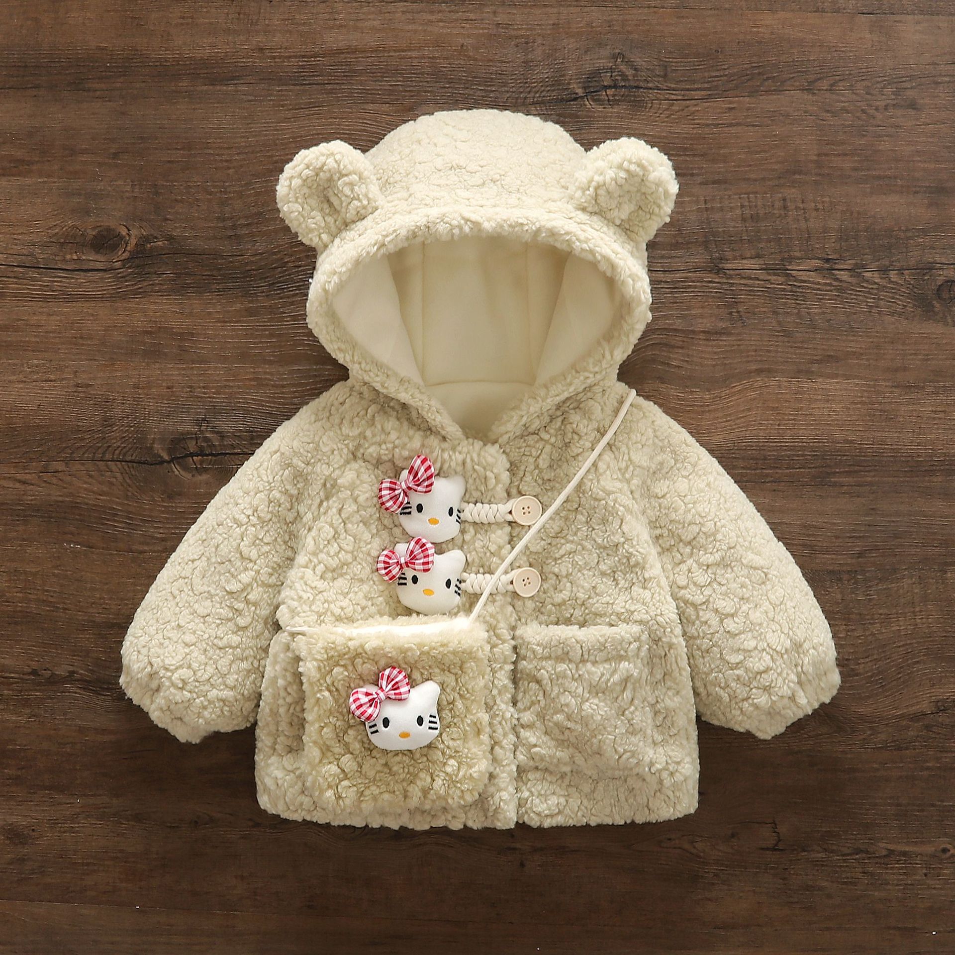 W328 Girls' Pink Fashionable Velvet Jacket Baby Winter Clothing Kidsren's Korean Style Stylish Quilted Hooded Winter Kidsren's Clothing