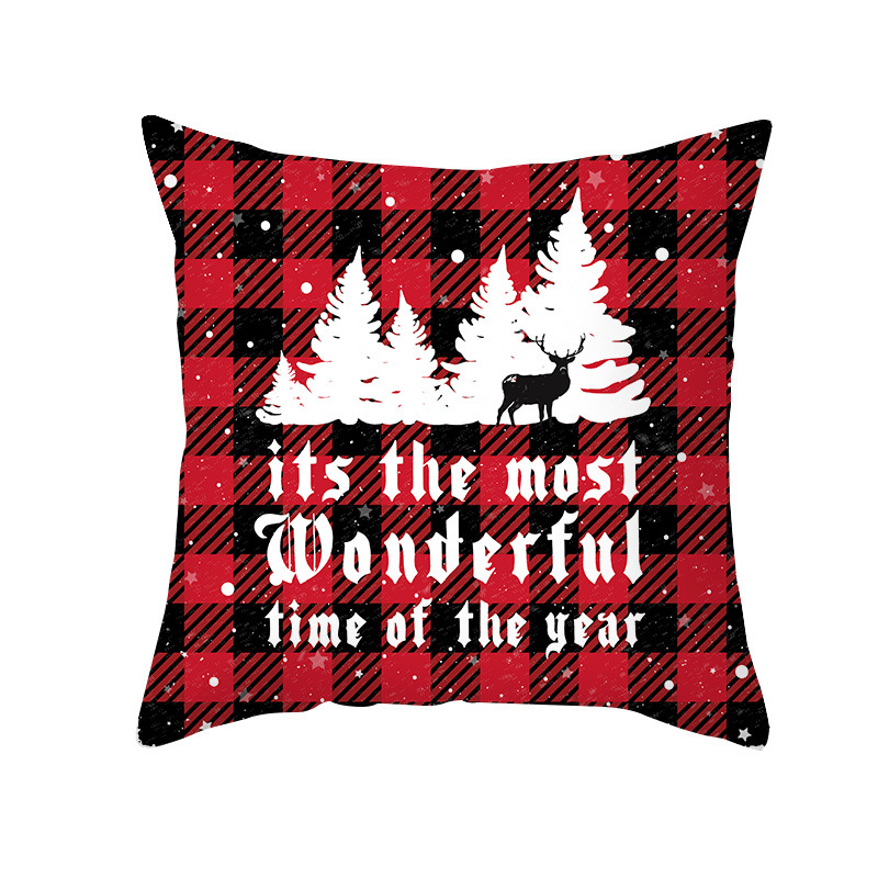 2024 New Red Plaid Christmas Pillow Case Peach Leather Sofa Cushion Cover Office Pillow Case Cross-border