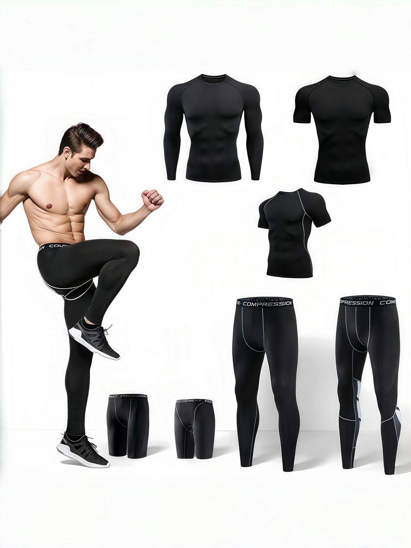 Cross-Border Sports Tights Men's Quick-Drying High-Elastic Running Compression Pants Fitness Foot Blue Volleyball Training Bottoming Long Shorts