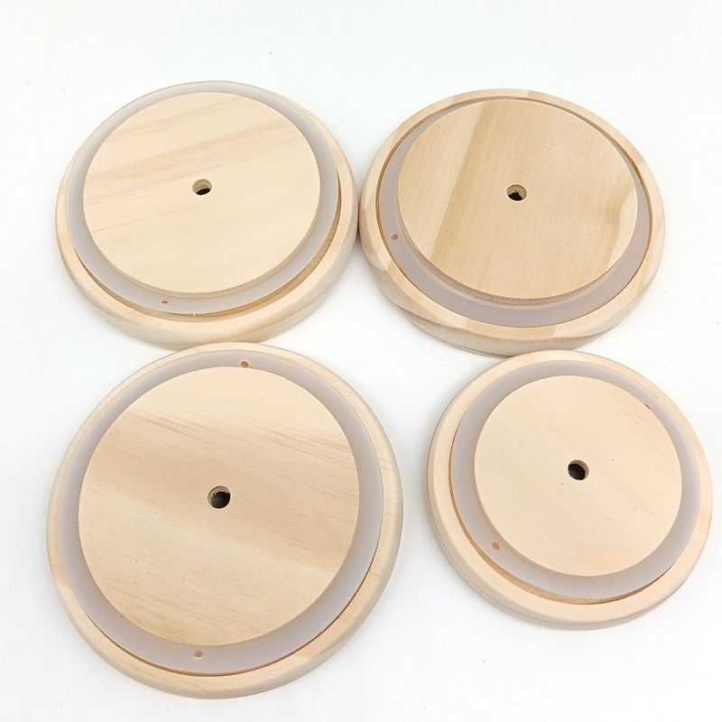 Pine Wood Led Night Light Base, Eternal Flower Base, Round Rubber Wood Gift Table Lamp Base Customization