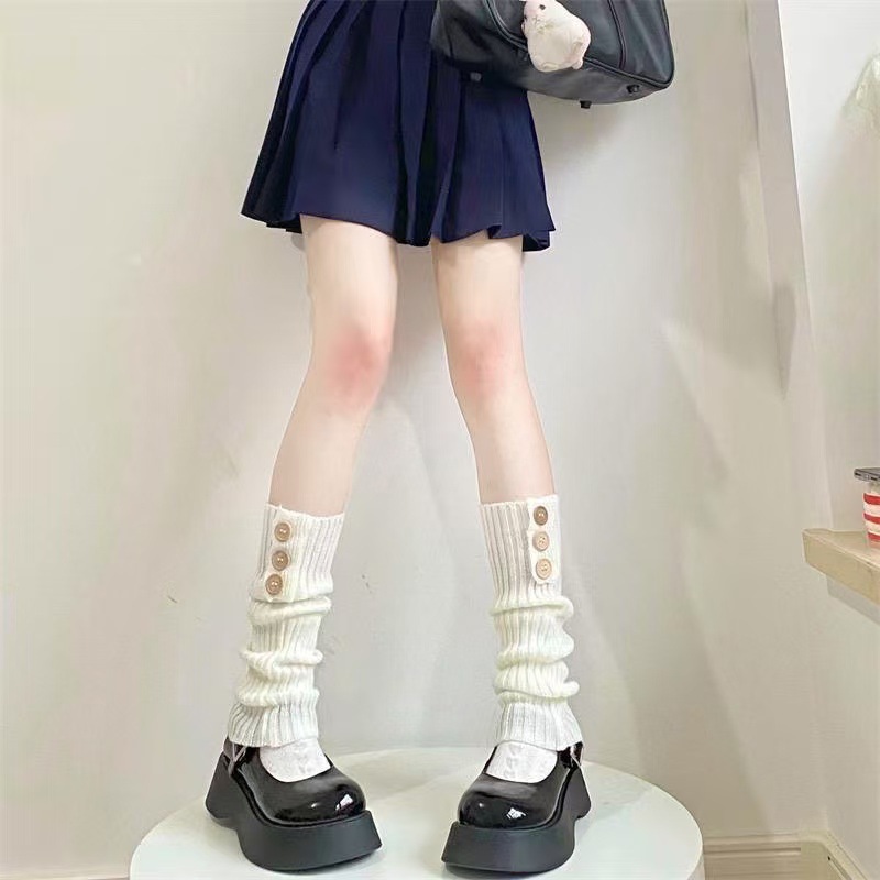 White Knitted Pile Socks for Women, Woolen Mid-Calf Extended Foot Covers, Calf Autumn and Winter Jk Warm Sexy Cold-Proof Boots