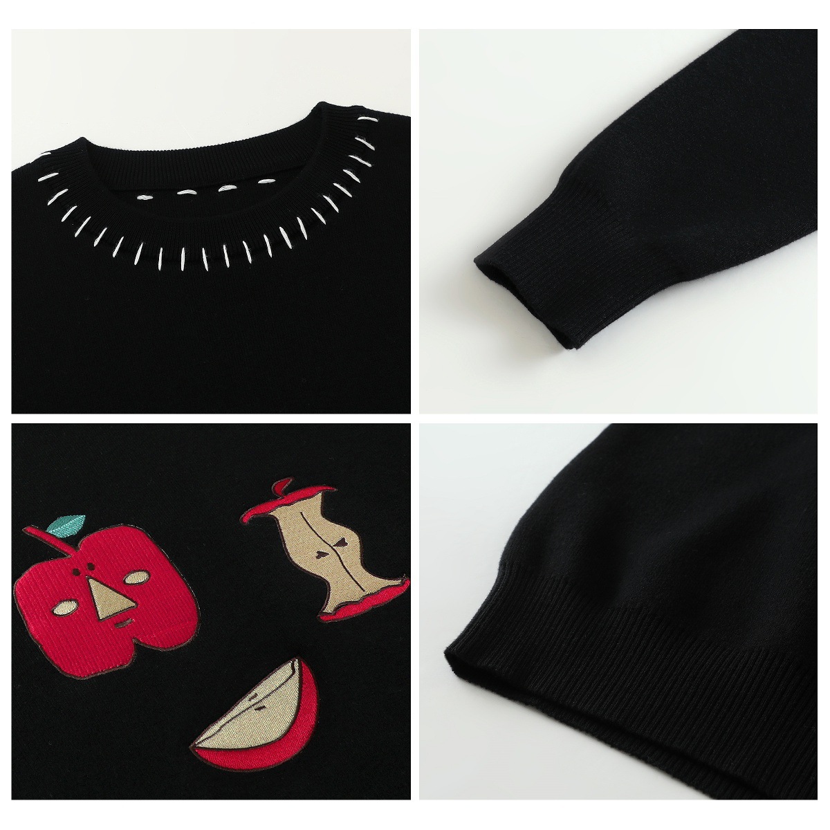 Chicven "Retroism" Winter Loose Cotton Round Neck Apple Embroidered Sweater Warm and Comfortable Top