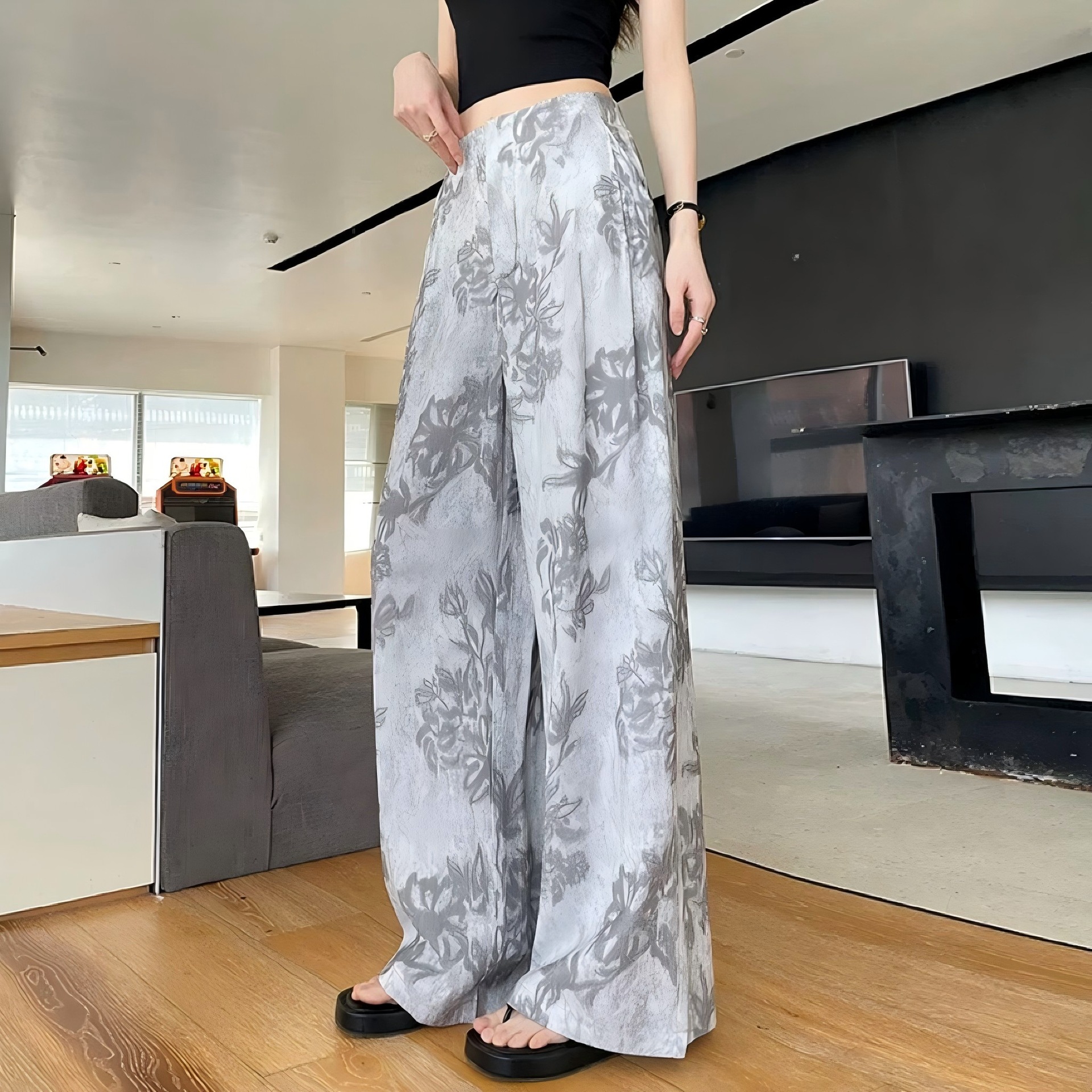Cotton Silk Pajama Pants Women's Thin Cotton Silk Wide Leg Pants Internet Celebrant Popular Home Wearable Rayon Pants Plus Size