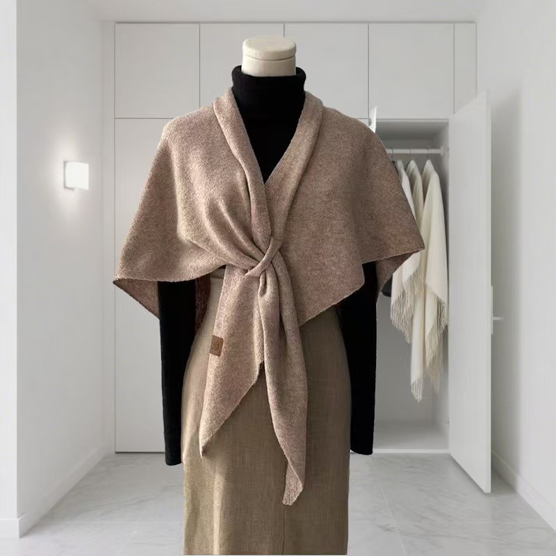 Lazy Outing Woolen Triangle Scarf for Women in Autumn and Winter, Neck Protection, Warm Neck Scarf, Pure Color Large Shawl, Air-Conditioned Room Outer Wear
