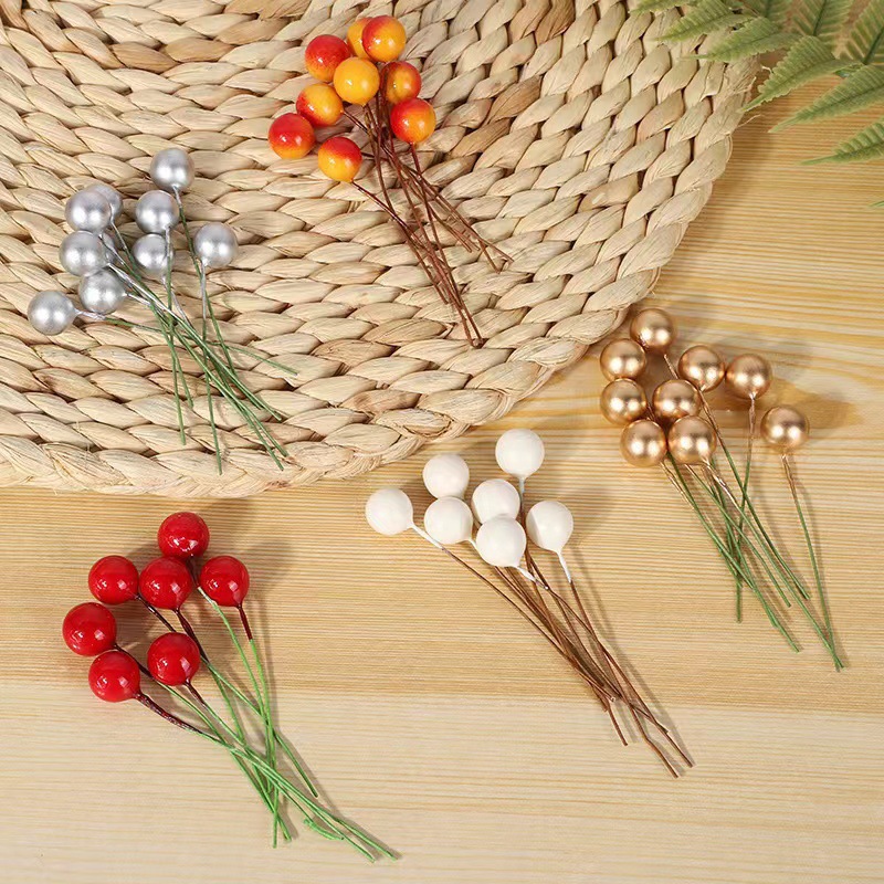 Christmas Red Fruit Artificial Small Berry Foam Red Fruit Small Red Bean Ball DIY Hand-Rolled Branch Accessories Garland Accessories