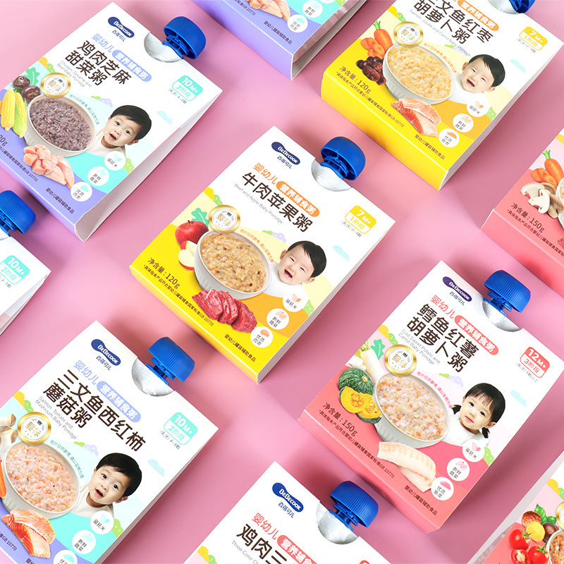 Beibei Ker Infant Nutritional Supplement Porridge Salmon, Chicken and Beef Instant Porridge Kidsren's Breakfast Rice Porridge