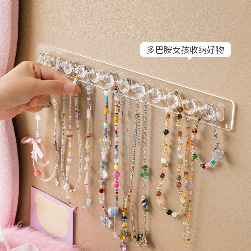 Wall-Mounted Anti-Tangle Storage Rack for Bracelets, Earrings, Necklaces, and Jewelry Storage Hooks Behind Mirror Cabinet Doors