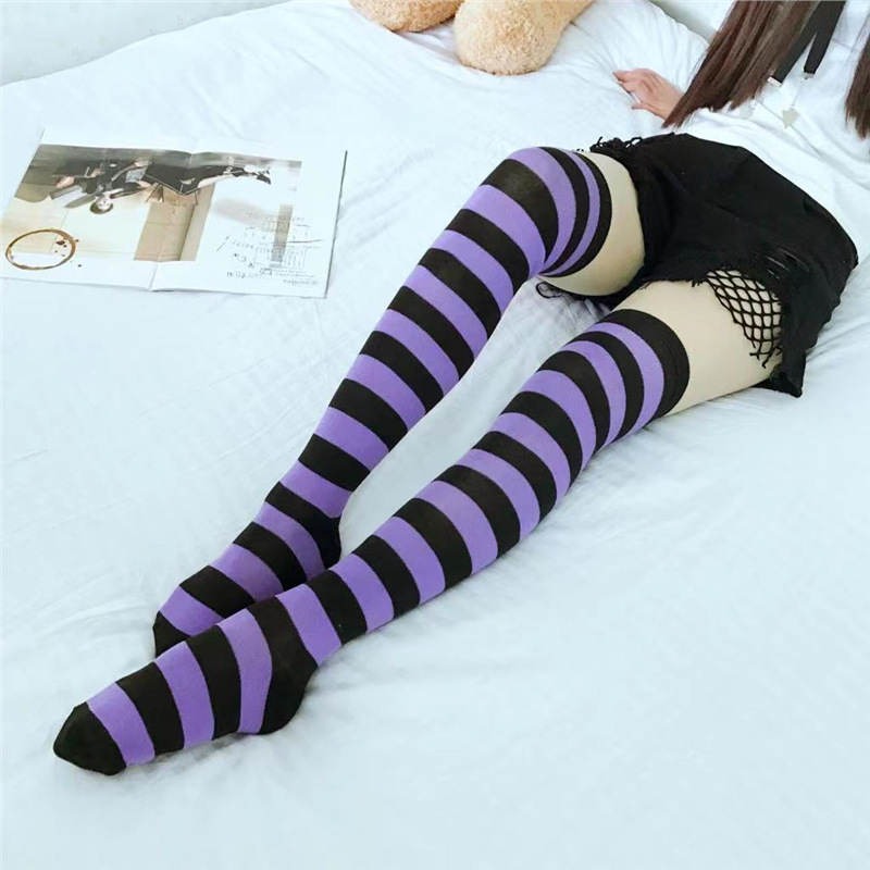 Cool Striped Socks for Women, Long Over-The-Knee Socks, Gaming Style, High Tube, Dark Japanese Punk Trendy Jk