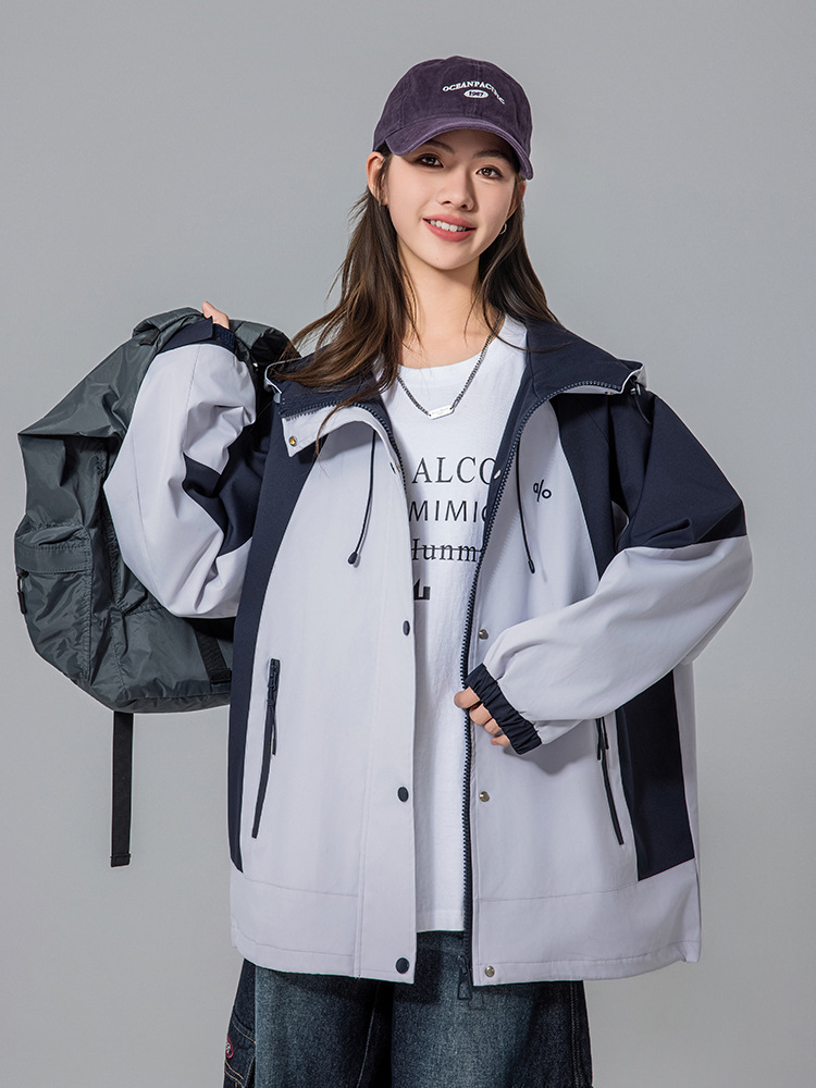 Women's Jacket 2025 Autumn New Hooded Junior High School Student Trendy Brand Workwear Trench Coat Loose High School Student Windbreaker Trendy