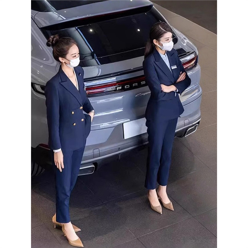 Женский костюм высокого класса, весенние и осенние распродажи, профессиональный костюм, элегантный, облегающий, рабочая одежда Porsche, рабочая одежда для 4S магазина