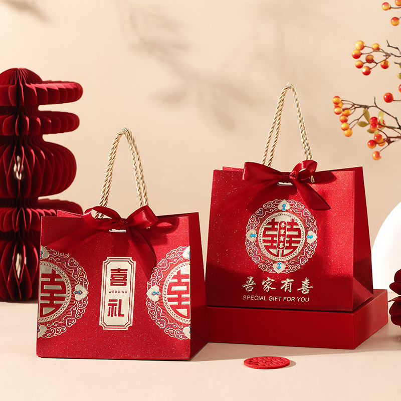 New Souvenir Gift Bag for Groomsmen and Bridesmaids 2025 Chinese Style Candy Packaging Handbag Empty Bag