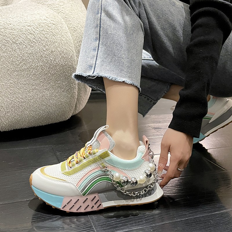 Foreign Trade Dad Shoes Autumn and Winter Thick-Soled Small Height-Increasing Pearl European Sports Trendy Shoes
