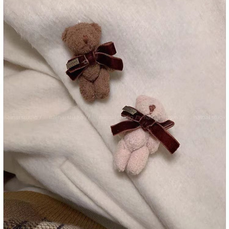 Bear Brooch ~ homemade plush Cartoon Doll velvet bow pin coat bag accessories corsage