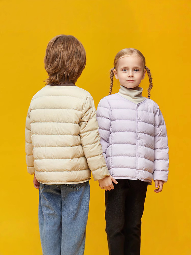 Children's down Jacket Lining Round Neck Long Sleeve Winter New 90 White Duck down K-Style Warm and Light Style for Boys and Girls