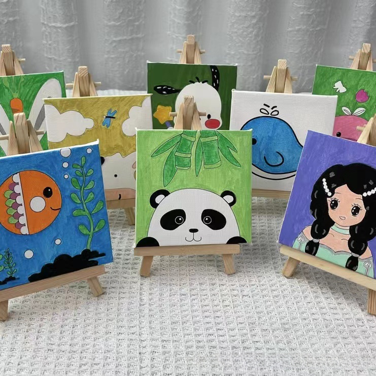 Digital oil painting 10*10 children hand-painted coloring painting handmade cartoon decorative painting Mini small oil painting frame set