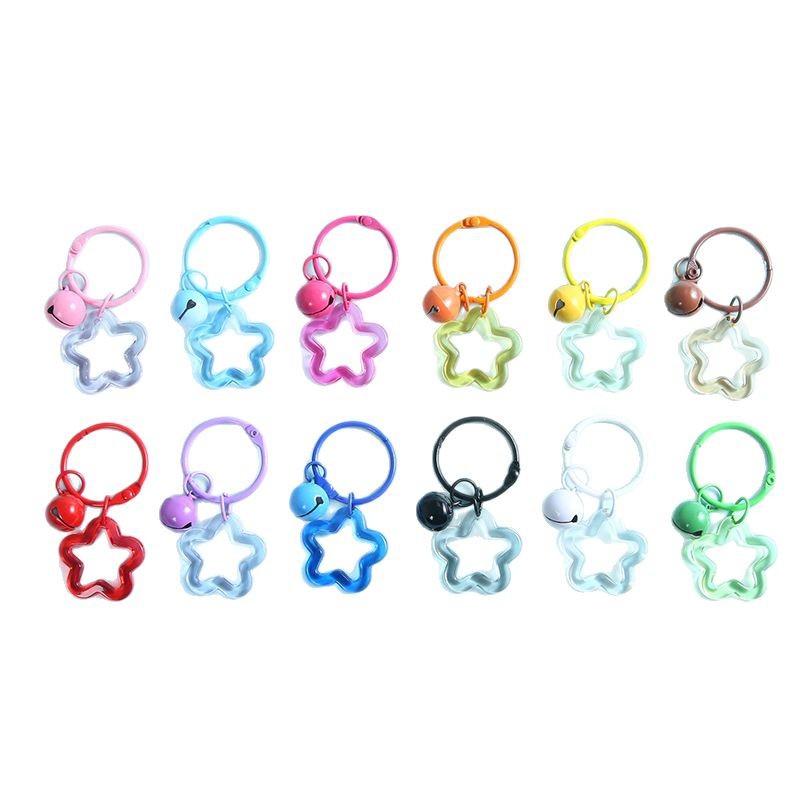 Ins style color hollow transparent five-pointed star 14 bell card ring book ring key ring key chain DIY material accessories