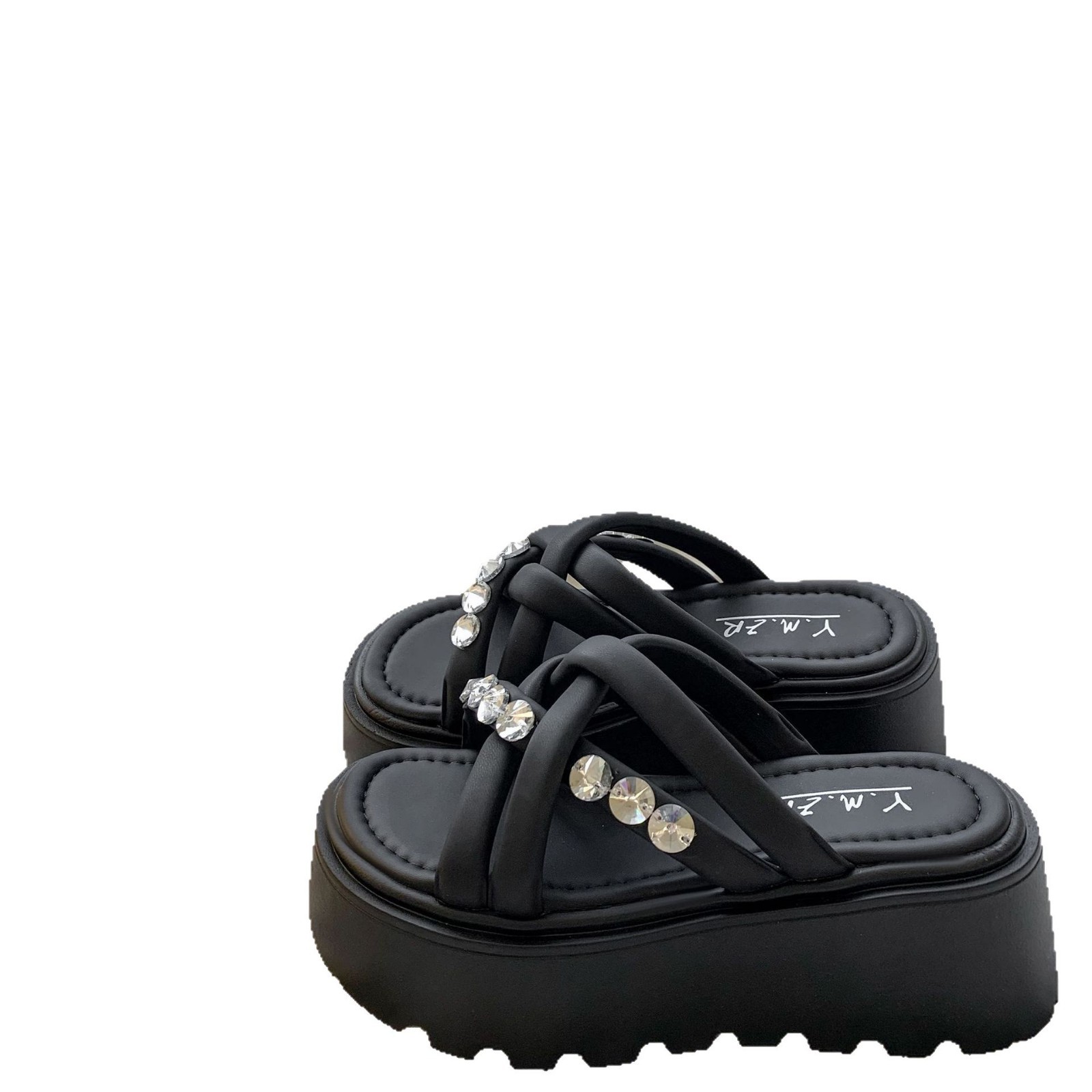 Beach Height-Increasing New Chinese Style Fashionable Petite Rhinestone Versatile Foot-Wear Fairy Super Popular Slimming Non-Casual