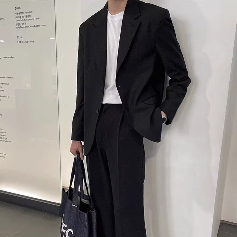 Korean-Style Black Wrinkle-Resistant Drape Blazer for Men, Spring and Autumn Business Versatile Casual Stylish Small Suit Jacket
