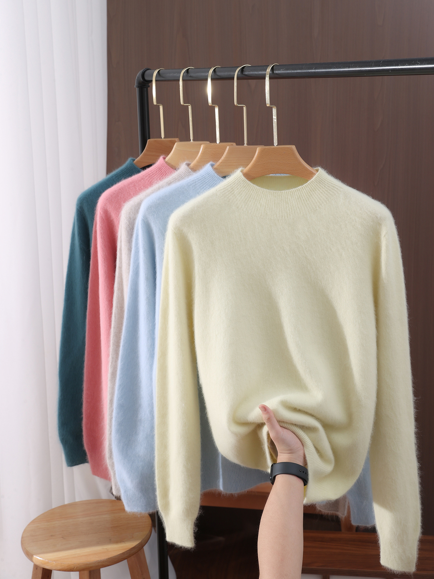 Cross-Border Autumn and Winter New Mink Velvet Women's Pullover Half Turtleneck Warm Knitted Bottoming Shirt Cashmere Sweater Top Wholesale