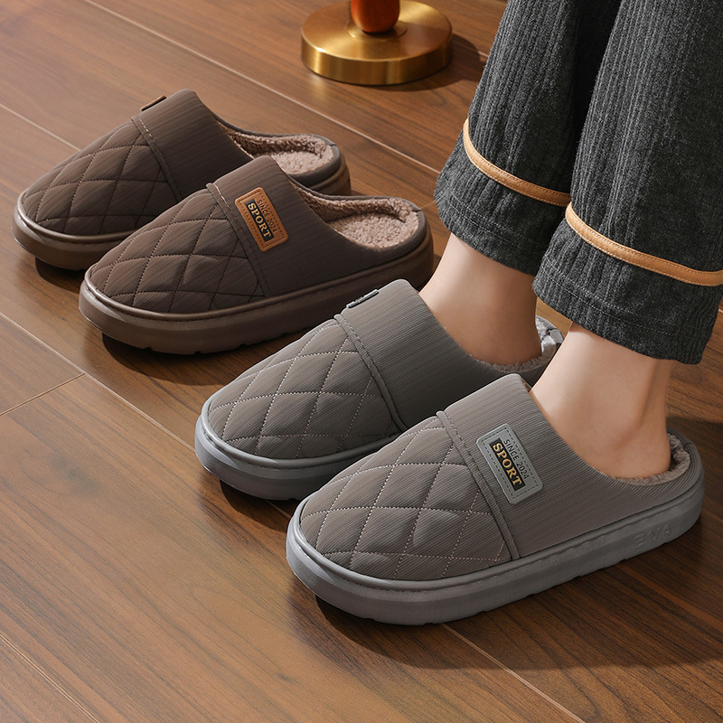 New in stock PU Cotton Slippers Men's plus size Home Indoor Thickened Warm Non-slip Casual All-match Slippers for Men