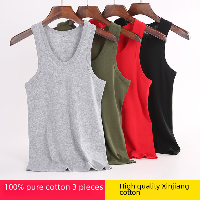 2025 Spring and Summer Men's Pure Cotton Vest Elastic Threaded Bottoming Sports Large Size Men's Vest Old Man's Shirt Pure Cotton