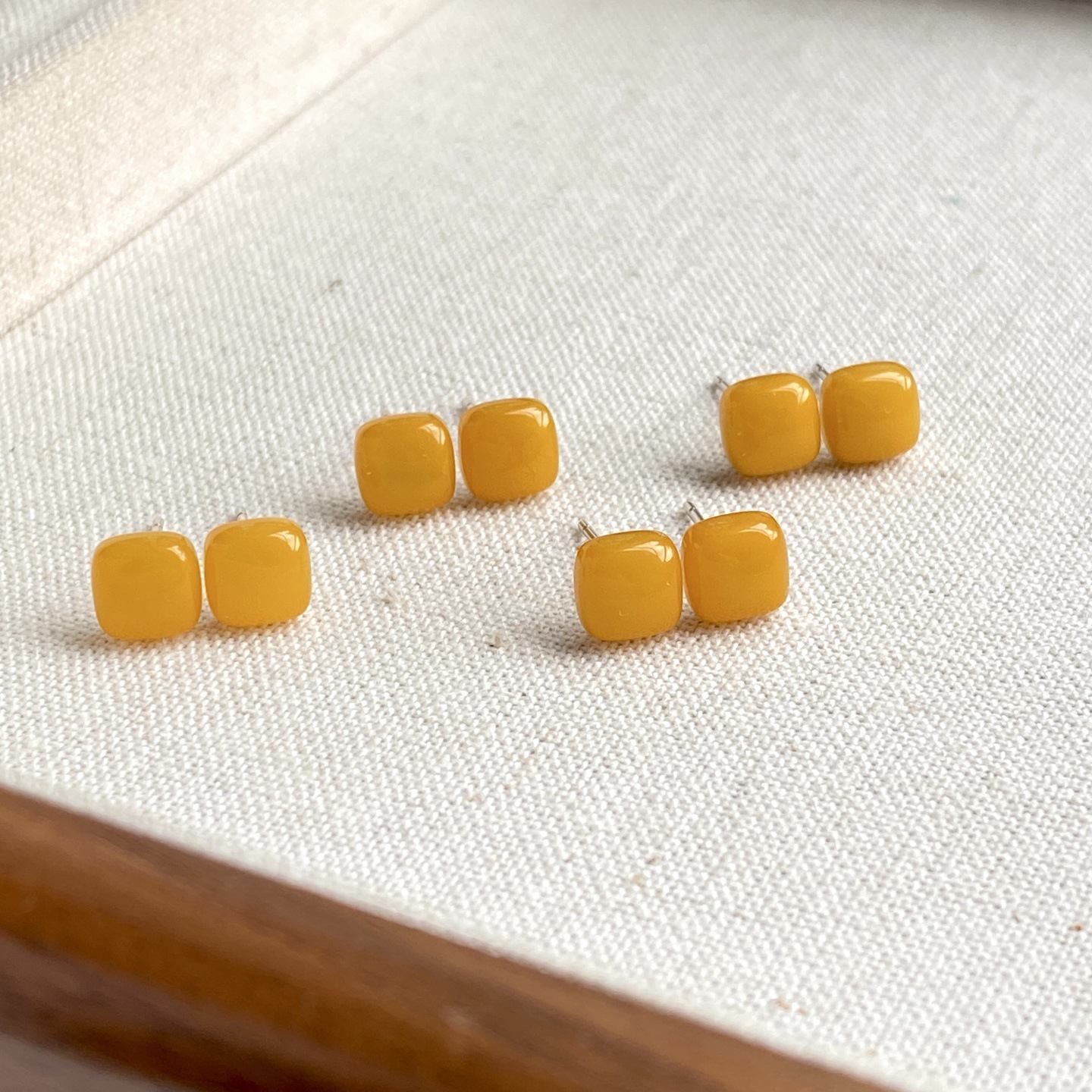 Natural Beeswax Earrings, Genuine Old Beeswax Earrings, 7mm All-Over 925 Silver Beeswax Sugar Cube Earrings, Small Earrings