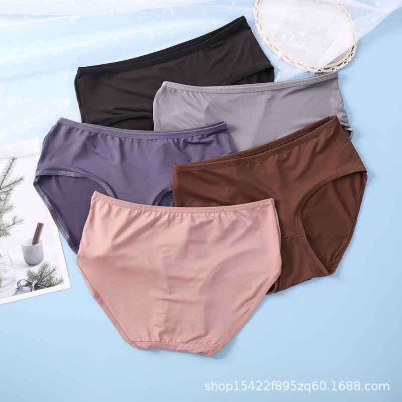 Cross-border soft milk silk Women's Mid-waist underwear girl plus size sexy elastic solid color briefs