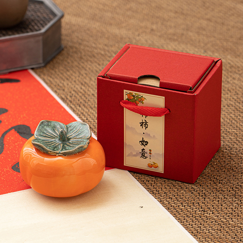 Persimmon tea pot gift box everything goes well wedding candy pot wedding gift ceramic sealed tea pot with hand gift
