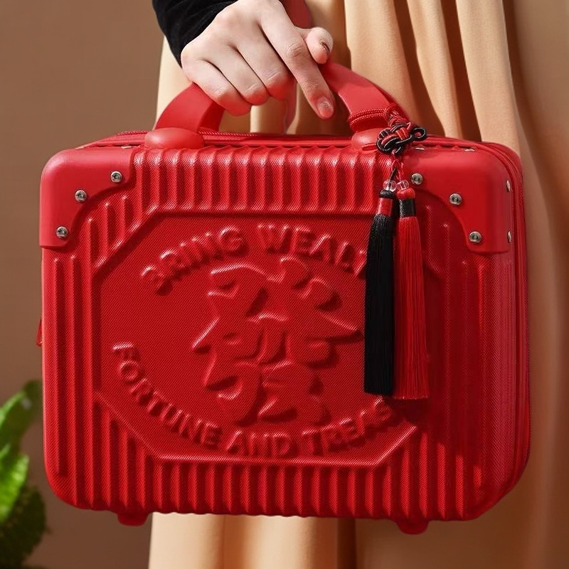 Новогодняя подарочная коробка красный чемодан 14 дюймов косметическая коробка мини чемодан сувенир маленький чемодан с кодовым замком