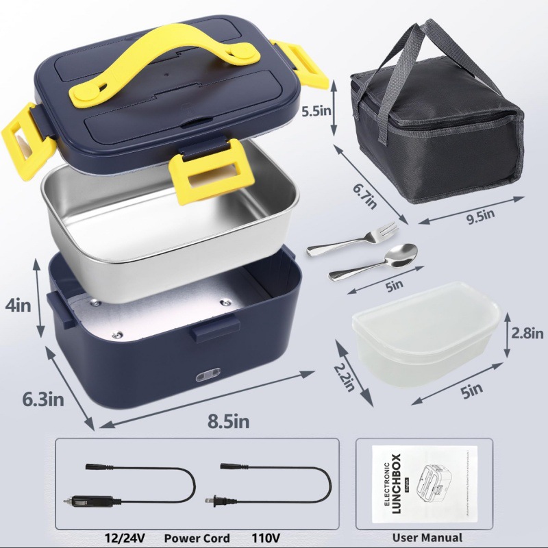 Cross-Border New 1.8L Large-Capacity Electric Heating Lunch Box Water-Free Portable Heating Lunch Box Insulated Lunch Box Lunch Box
