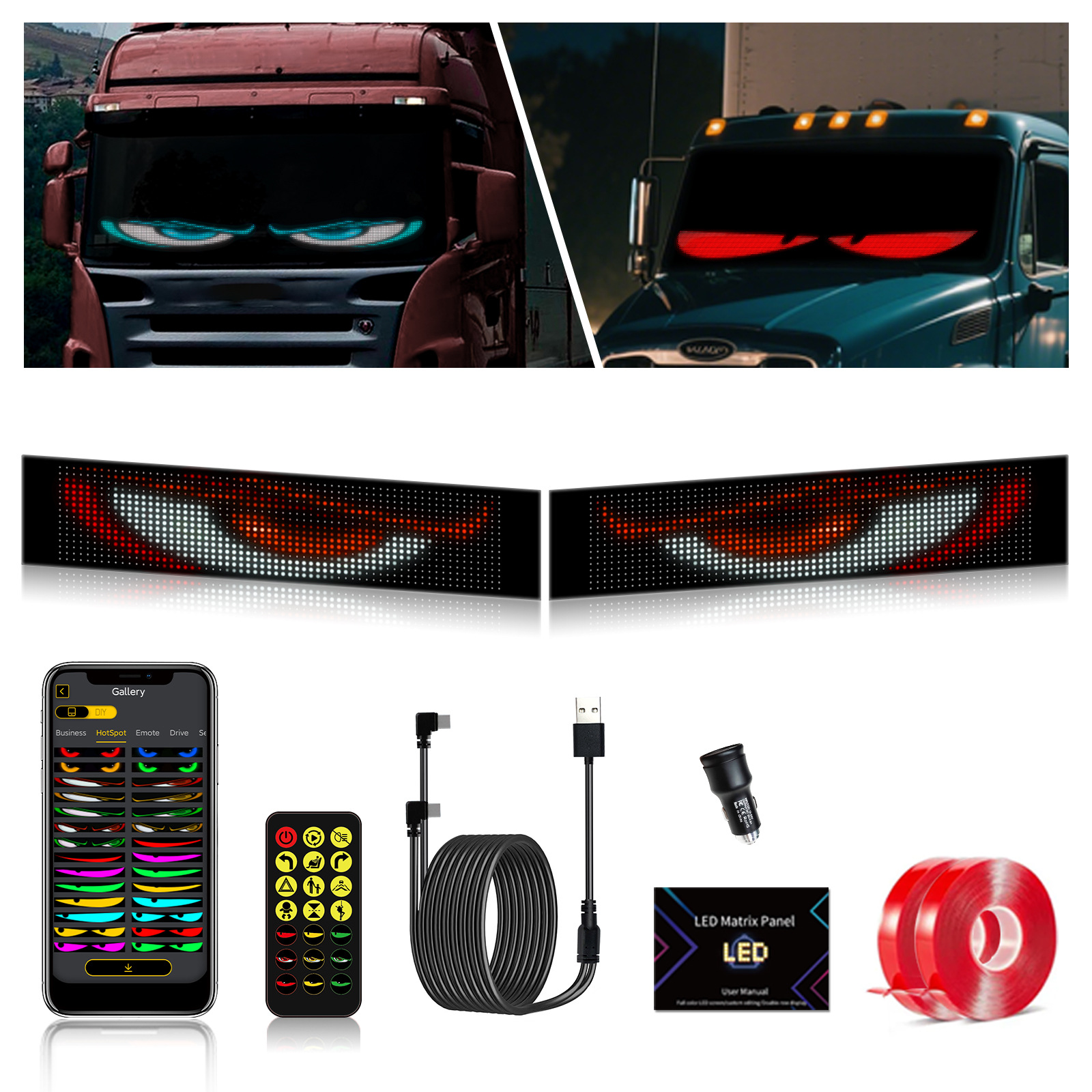 Factory Production APP Bluetooth Car LED Flexible Screen LED Luminous Car Sticker Truck Devil's Eye Smart Car Sticker