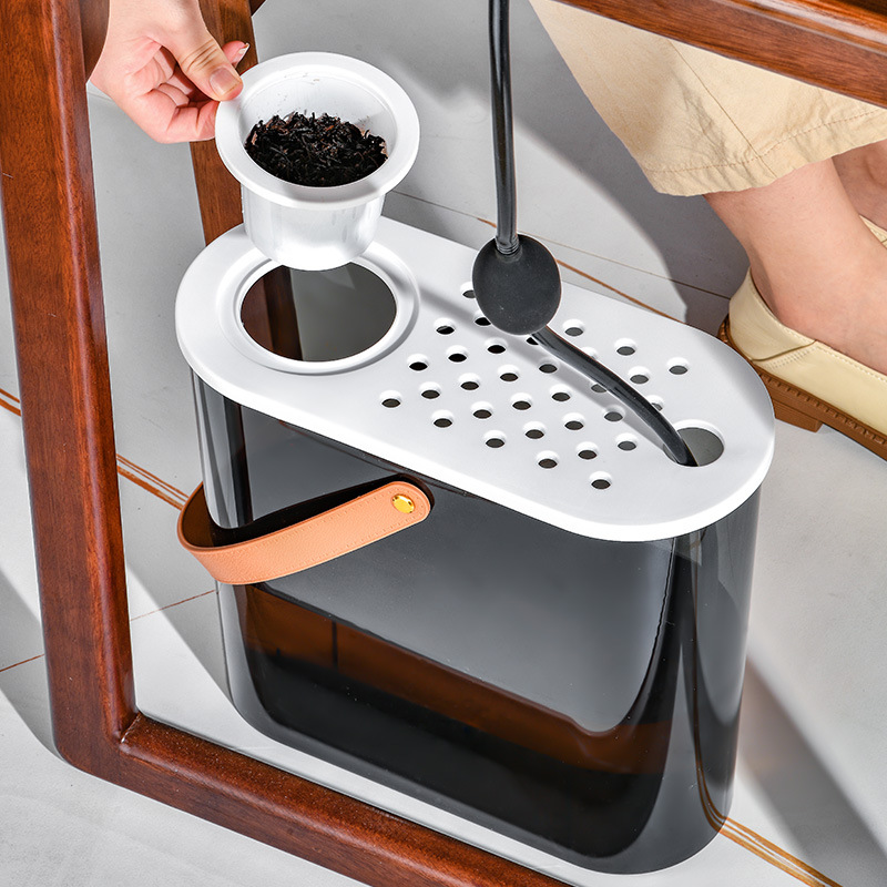 Office tea residue waste bucket Oval portable dry and wet separation tea bucket plastic kitchen drain filter trash can